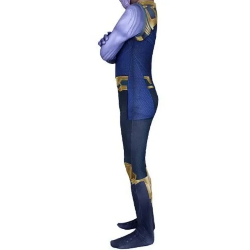 Thanos-dräkt - blå och guldfärgad dräkt med handske