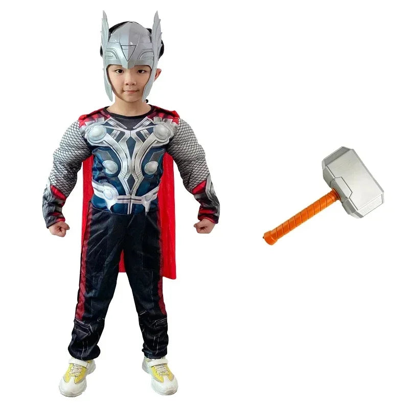 Thor-cosplaykostume til børn – muskuløs dragt med hammer