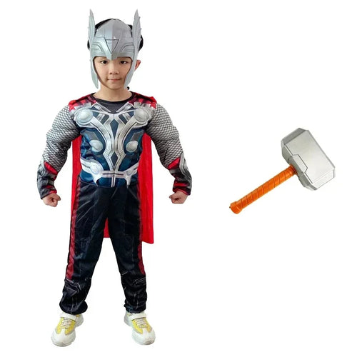 Thor-cosplaykostume til børn – muskuløs dragt med hammer