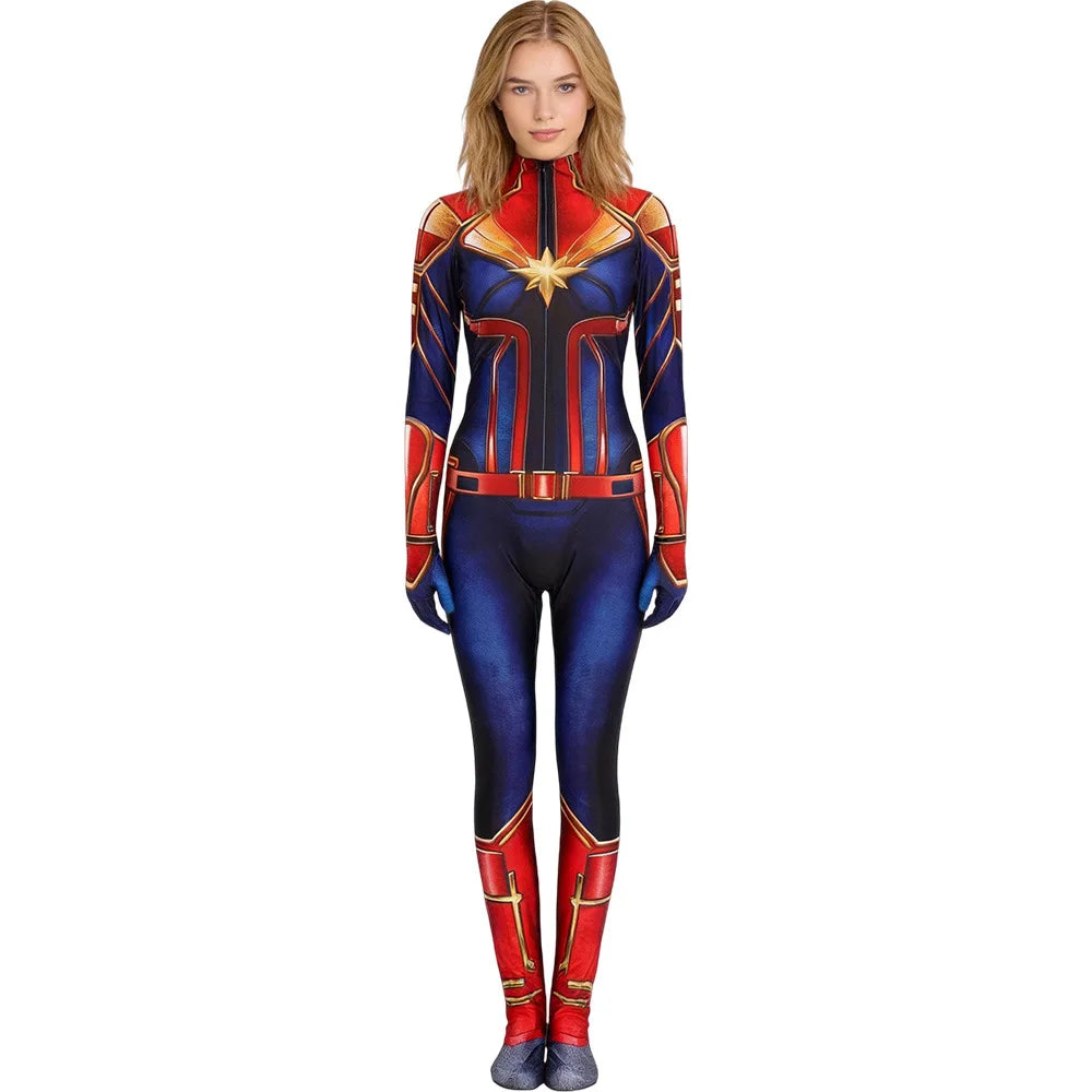 Captain Marvel-cosplaydräkt – blå och röd zentai