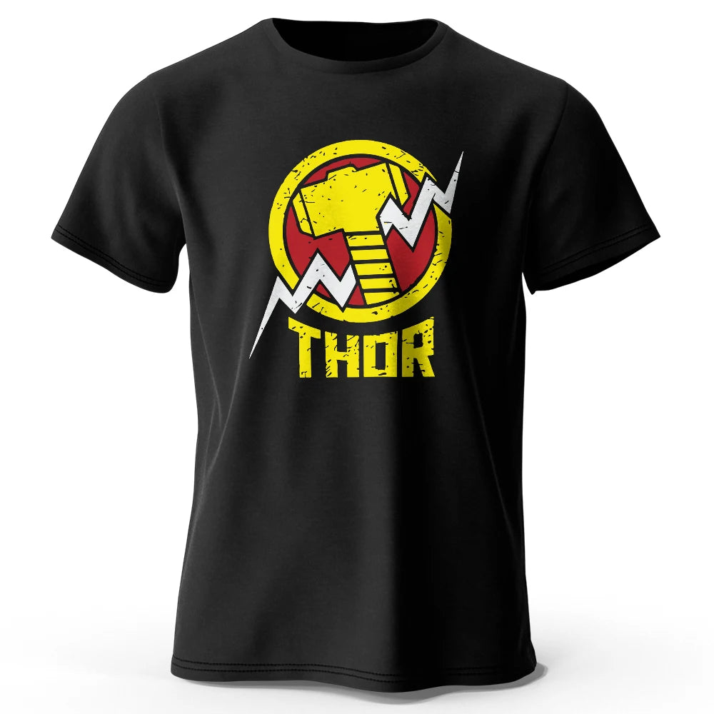 Thor-póló – vintage villámos kalapácslogó, fekete