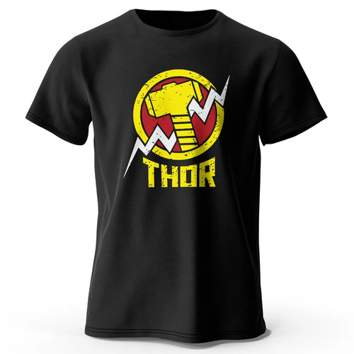 Thor-póló – vintage villámos kalapácslogó, fekete