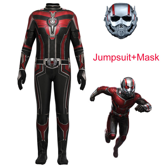 Ant-Man-jelmez – piros és fekete kezeslábas maszkkal