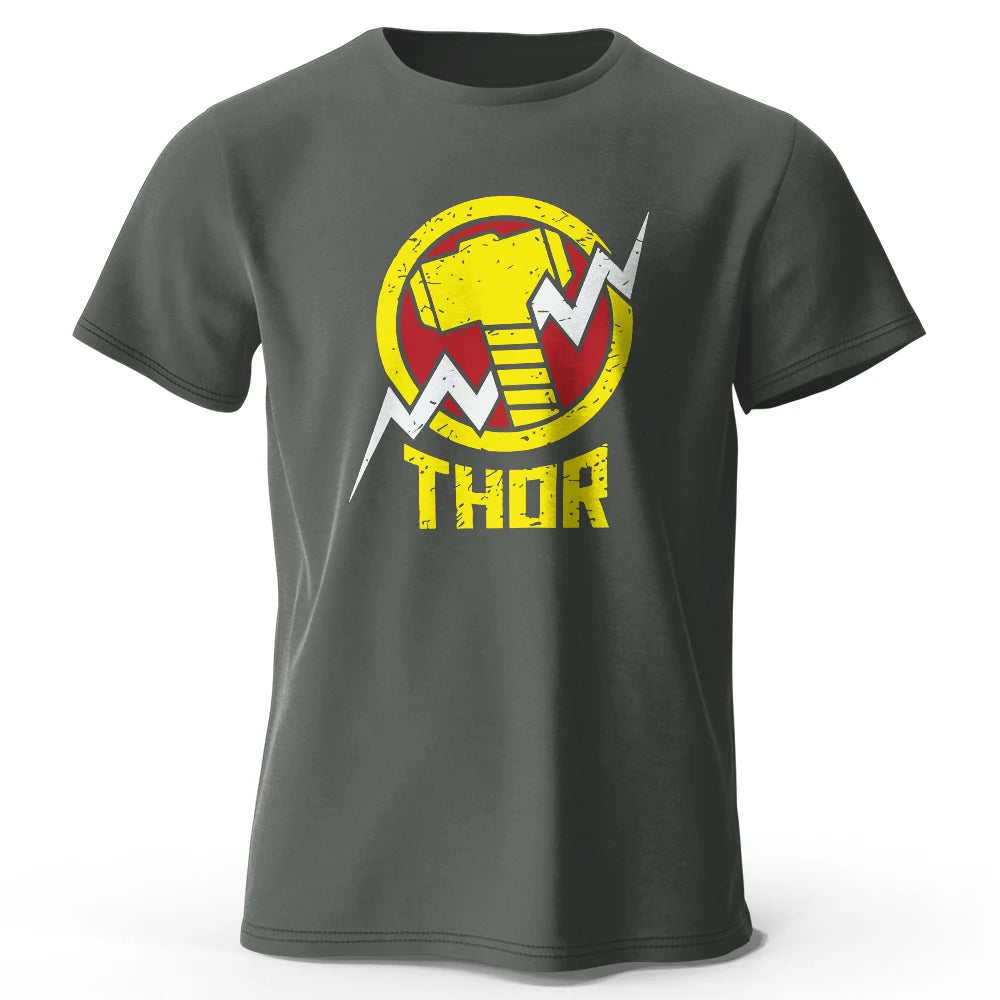 Thor-póló – vintage villámos kalapácslogó, fekete