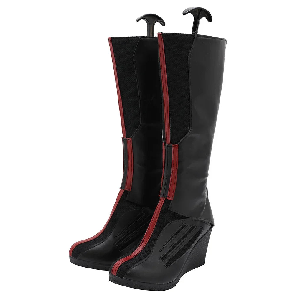 Scarlet Witch Boots - Black and Red Leather with Wedge Heel (Women's)