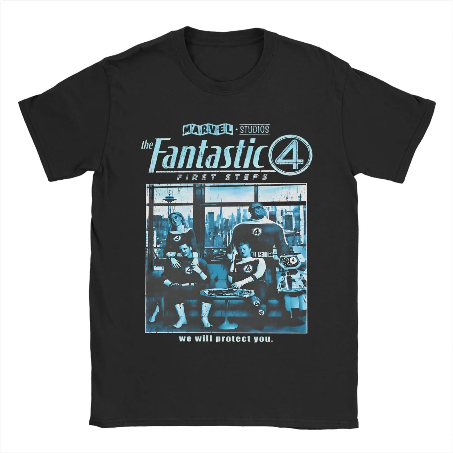T-shirt The Fantastic 4 First Steps – poster rétro bleu unisexe