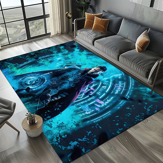 Covoraș Avengers 3D – design cu siluetă albastru-cyan