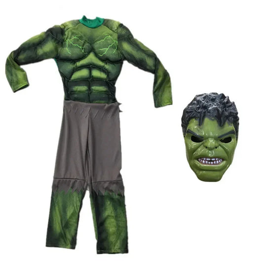 Hulk-jelmez gyermekeknek – zöld izomhatású kezeslábas maszkkal