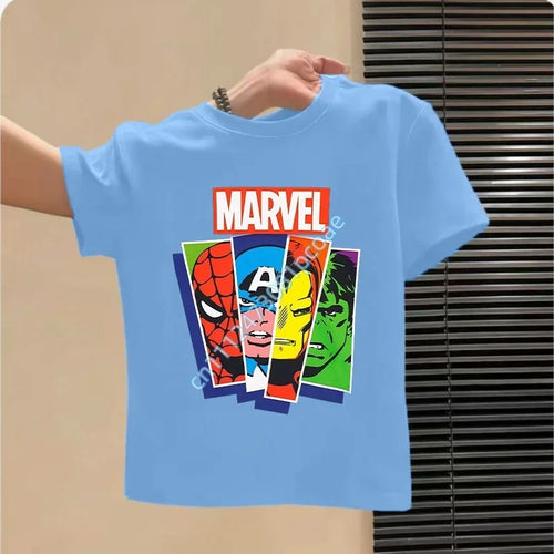 Avengers Marvel T-shirt til børn med portrætter i striber – blå
