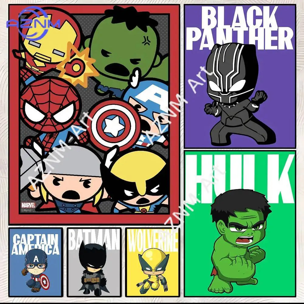 Chibi Marvel-hősök csoportos posztere – piros keret