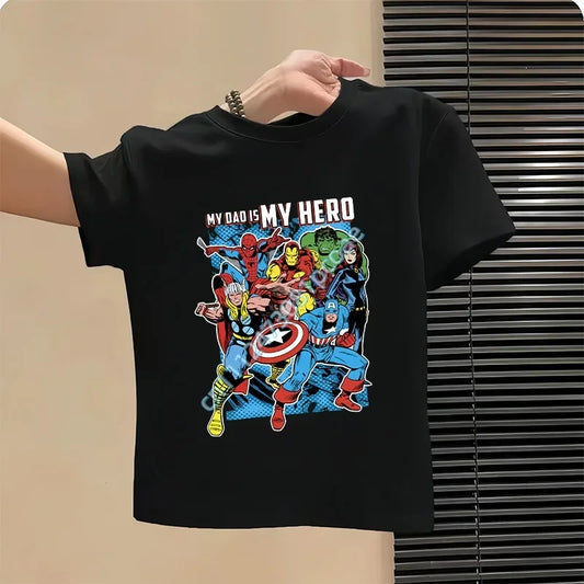 Avengers T-shirt för barn – My Dad Is My Hero, svart