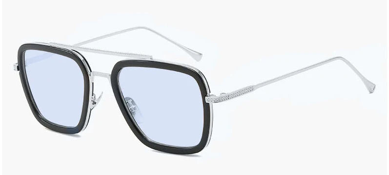 Ochelari Avengers Iron Man – stil Edith, ramă argintie și lentile albastre
