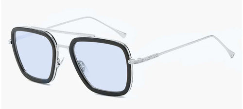 Ochelari Avengers Iron Man – stil Edith, ramă argintie și lentile albastre