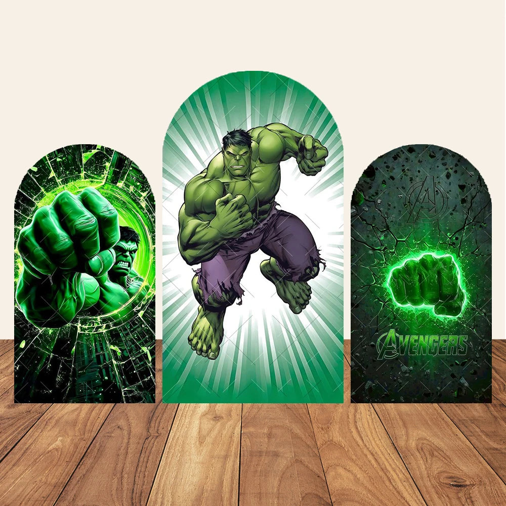 Painel de festa em arco Avengers Hulk - Salto com fundo verde liso