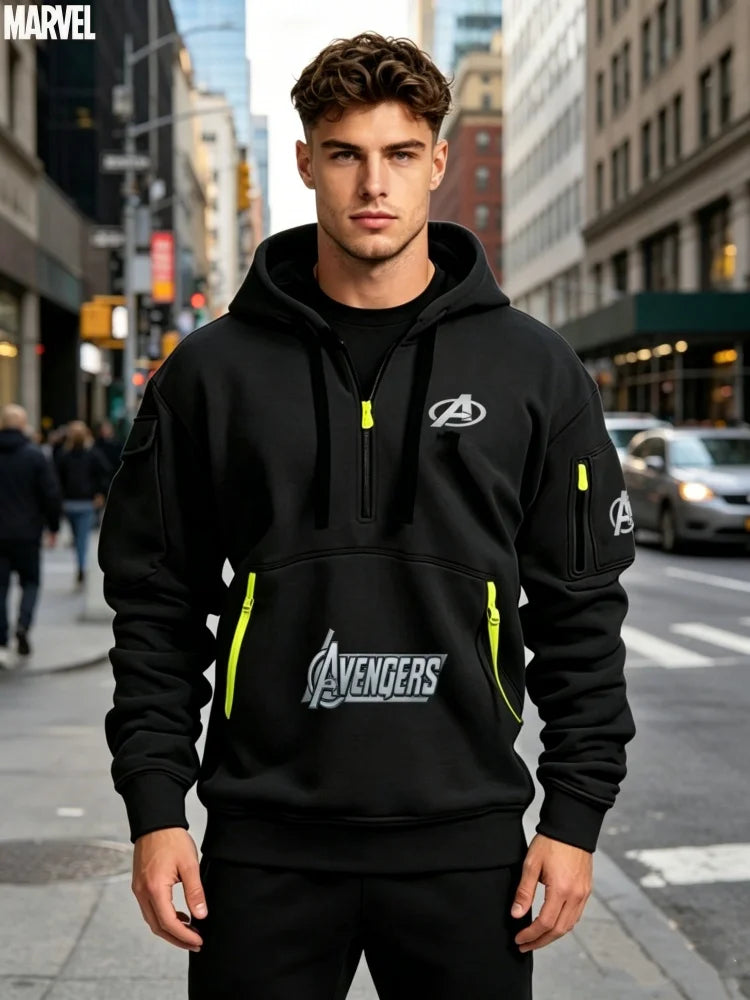 Avengers Half-Zip Hoodie Men's - Multi-Pocket Black Yellow