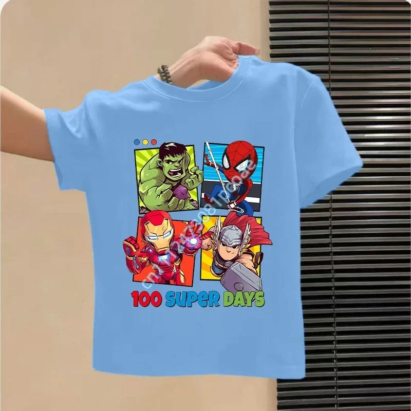 Dětské tričko Avengers 100 Super Days – nebesky modré