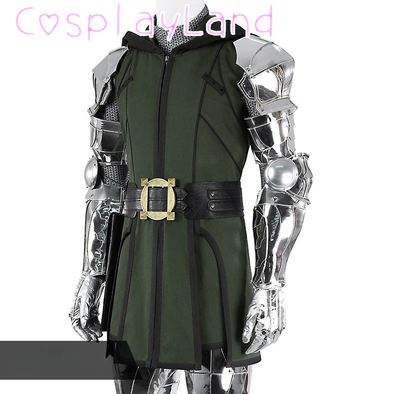 Kostým Doctor Doom - stříbrný overal s brněním a černým pláštěm