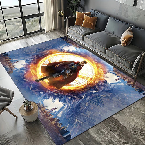Covoraș Avengers 3D – design portal auriu-albastru