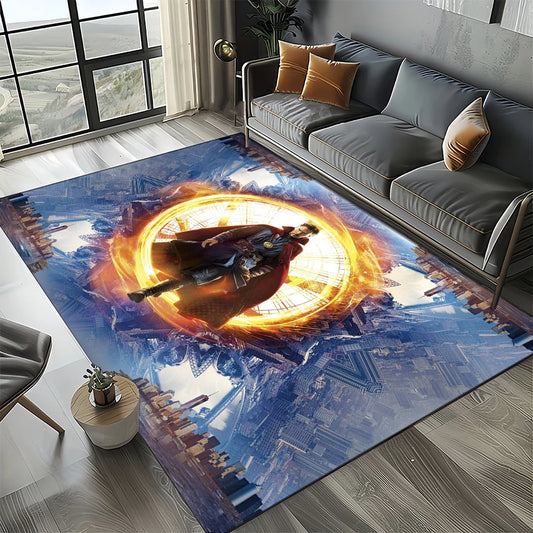 Covoraș Avengers 3D – design portal auriu-albastru