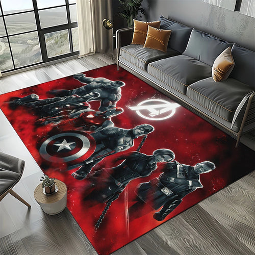 Tapete Avengers 3D - Design Logótipo da Equipa Vermelho-Escuro