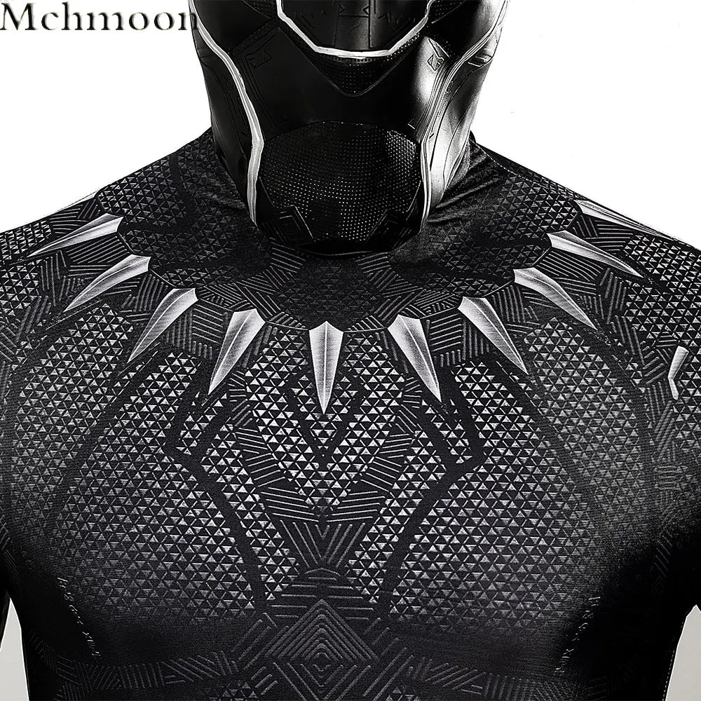 Black Panther-kostume – Sort dragt med vibraniumeffekt og krave med kløer