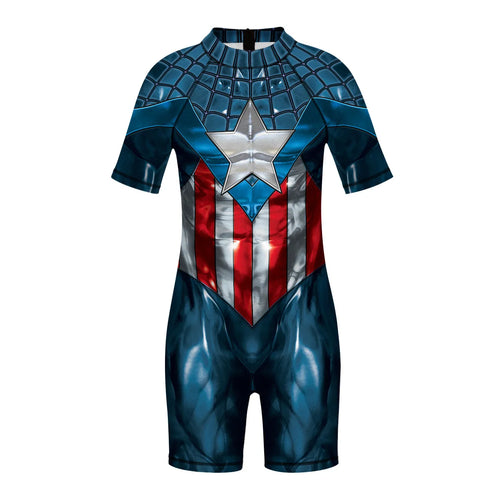Captain America-baddräkt för barn – 3D-dräkt med stjärna och korta ärmar