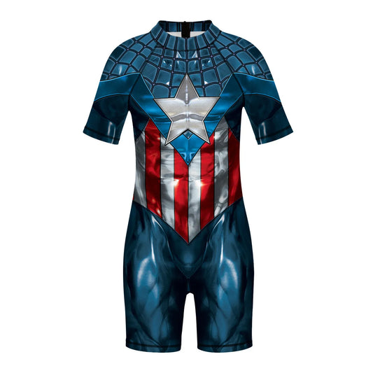 Costum de baie pentru copii Captain America - costum 3D cu stea și mâneci scurte