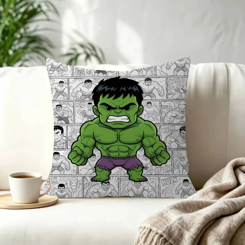 Hulk Pillow Cover - Chibi on Comics Background