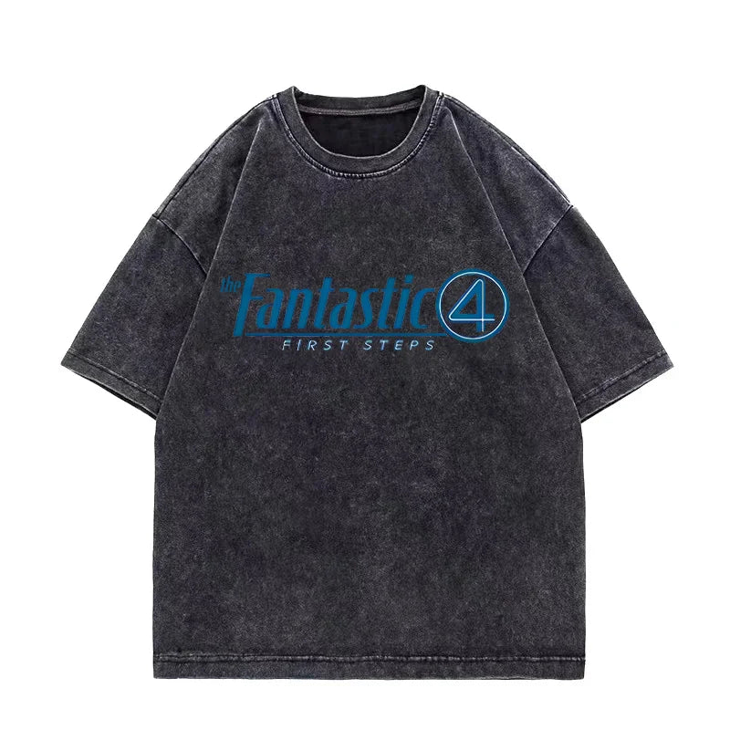 T-shirt The Fantastic 4 – urtvättad svart med teammotiv, oversize
