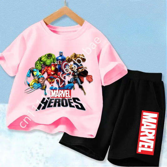 Avengers Marvel Heroes-t-shirt för barn – rosa set med gruppmotiv