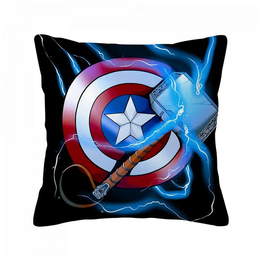 Povlak na polštář Avengers – zkřížený štít a Mjolnir