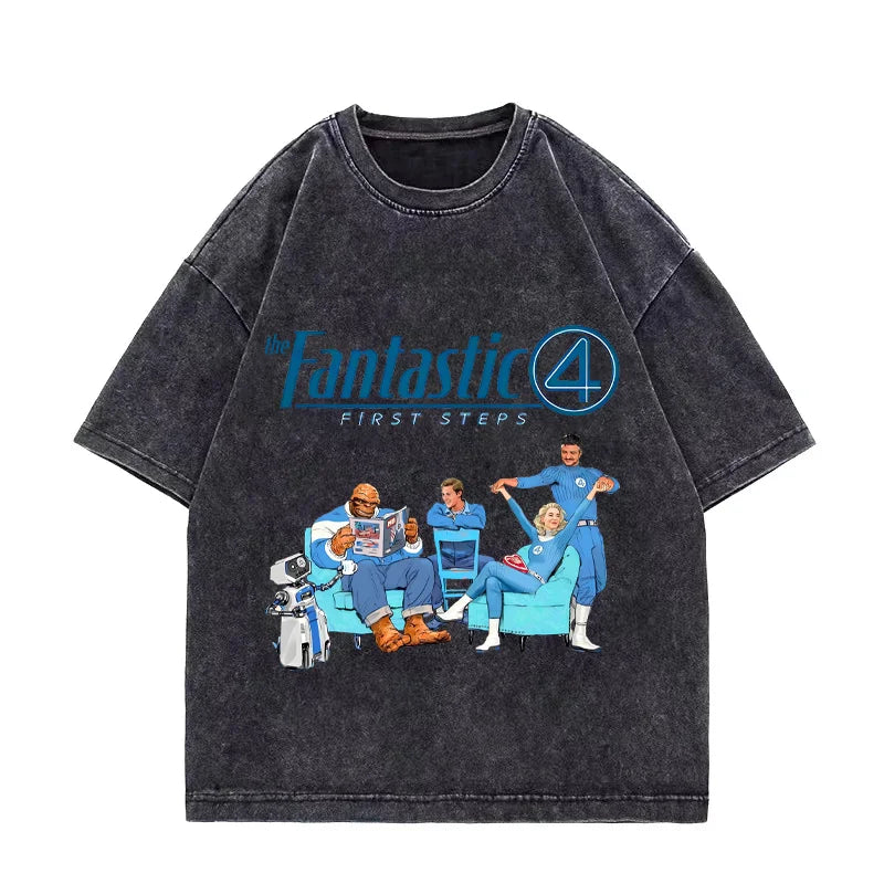 T-shirt The Fantastic 4 – urtvättad svart med teammotiv, oversize