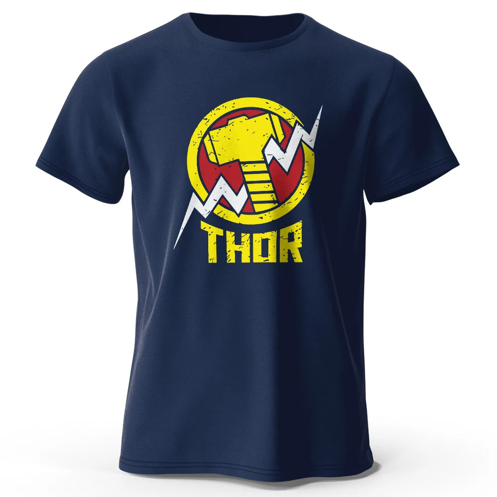 Thor-póló – vintage villámos kalapácslogó, fekete