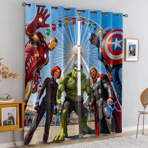 Perdele Avengers Superhero - Opacizante albastre cu echipa