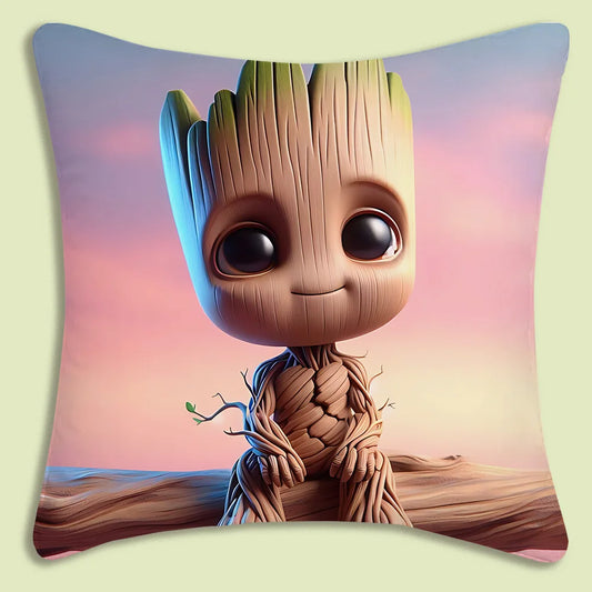 Povlak na polštář Baby Groot – velké oči, pozadí s pastelovou oblohou