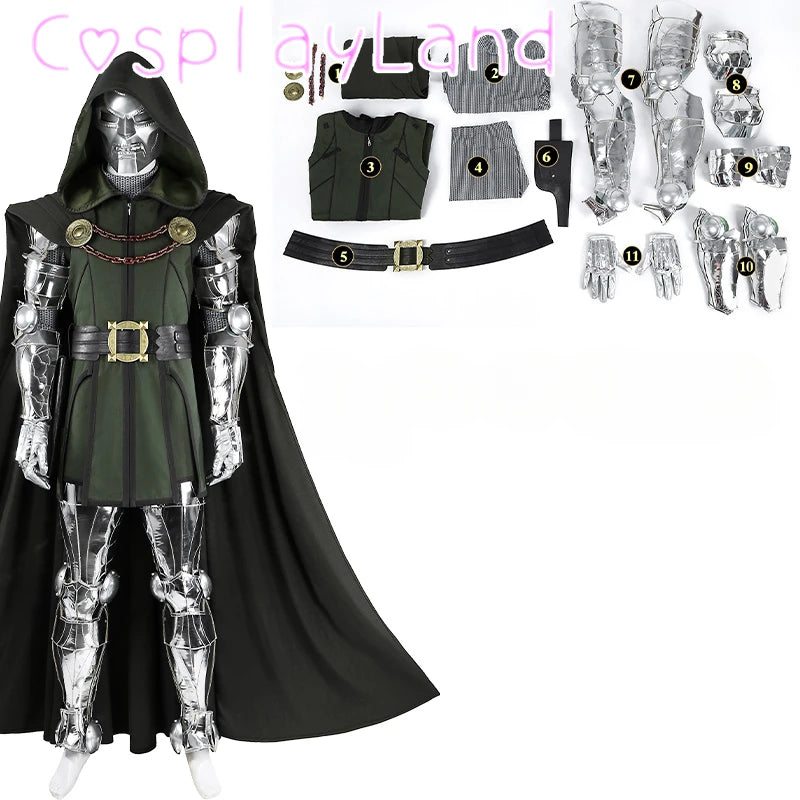 Kostým Doctor Doom - stříbrný overal s brněním a černým pláštěm