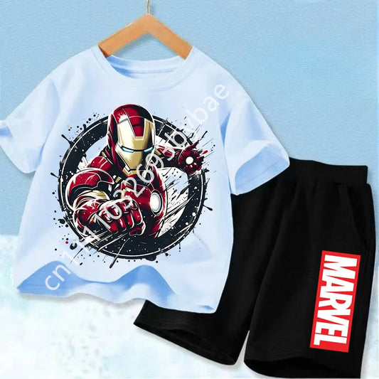 Avengers Iron Man-børne-T-shirt - isblåt sæt med sorte shorts