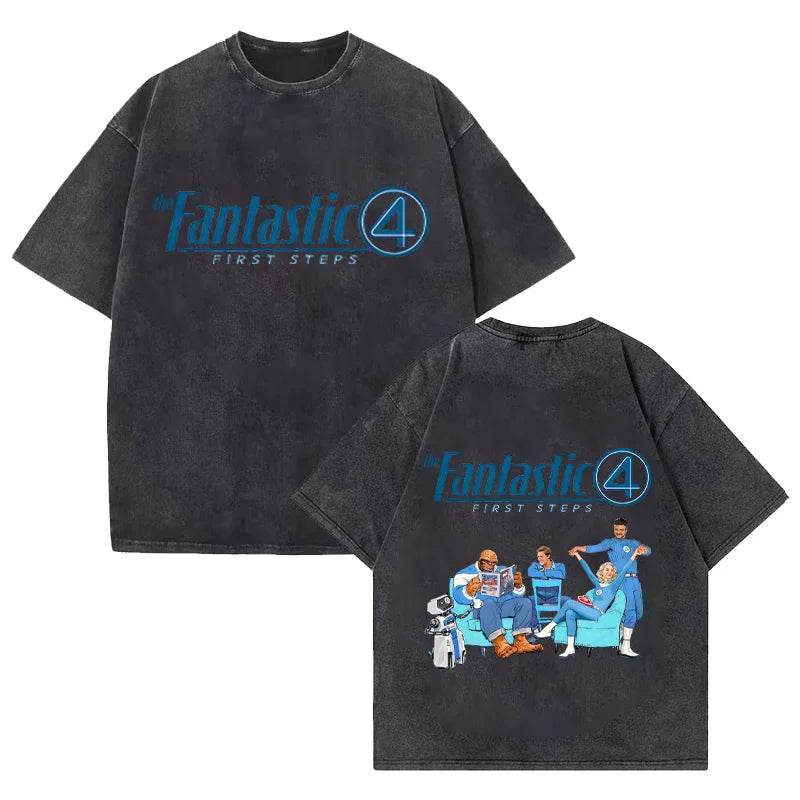T-shirt The Fantastic 4 – urtvättad svart med teammotiv, oversize