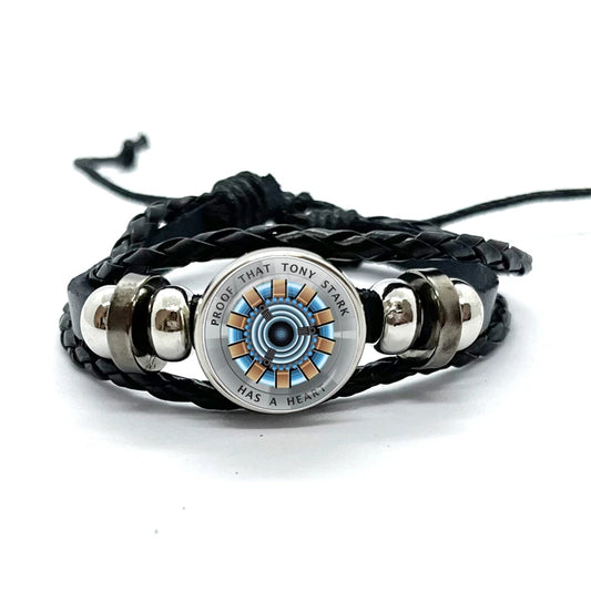 Brățară din piele cu reactorul Arc al lui Tony Stark - Neagră cu model concentric albastru și portocaliu