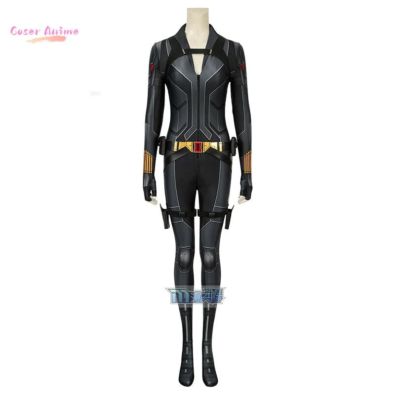 Fato de cosplay da Viúva Negra do filme - Macacão preto com cinto dourado para adulto