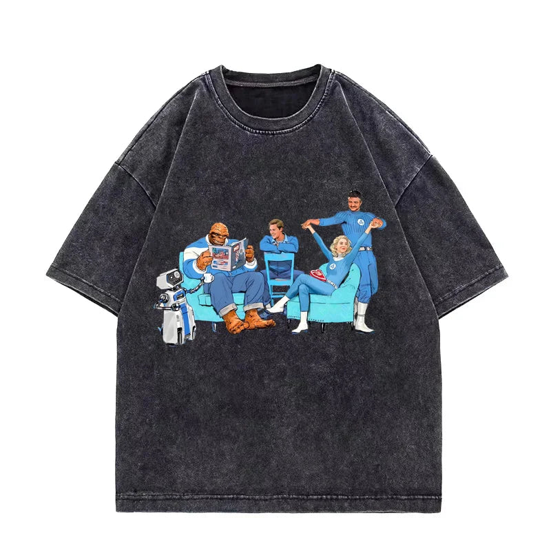 T-shirt The Fantastic 4 – urtvättad svart med teammotiv, oversize