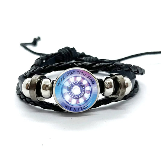 Brățară din piele cu reactorul Arc al lui Tony Stark - Negru cu degrade violet și albastru