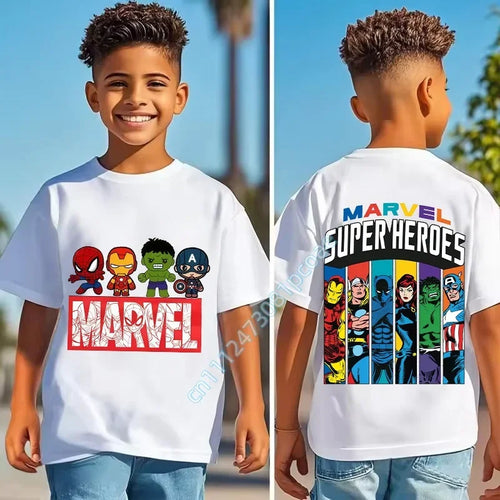 Kids' Marvel Super Heroes T-Shirt - Colorful Character Stripes Back Print
