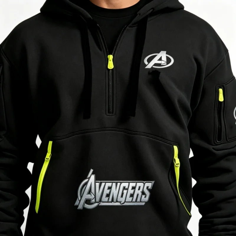 Avengers Half-Zip Hoodie Men's - Multi-Pocket Black Yellow