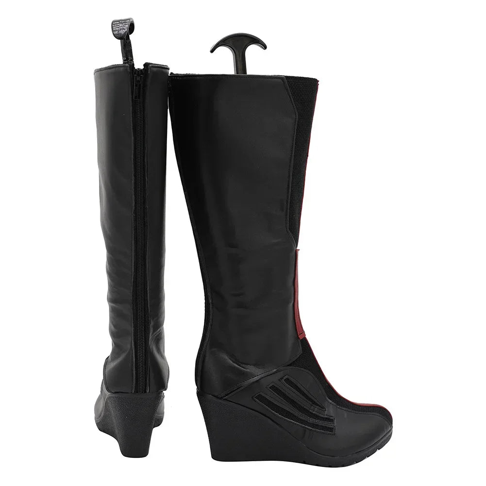 Scarlet Witch Boots - Black and Red Leather with Wedge Heel (Women's)