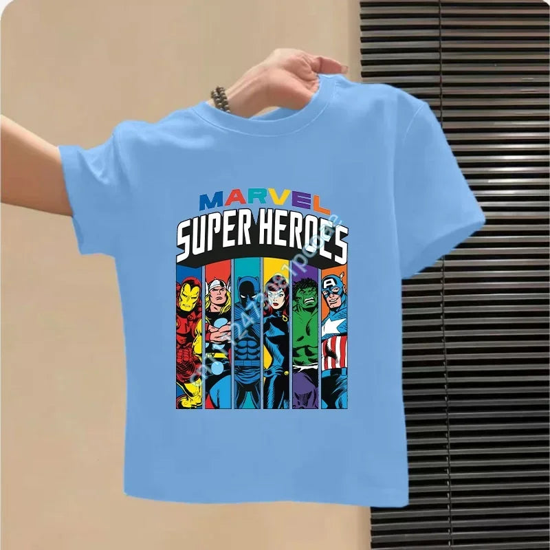 Dětské tričko Avengers Super Heroes s portréty – nebesky modré