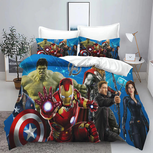 Povlak na peřinu Avengers – celý tým na modrém pozadí s logem