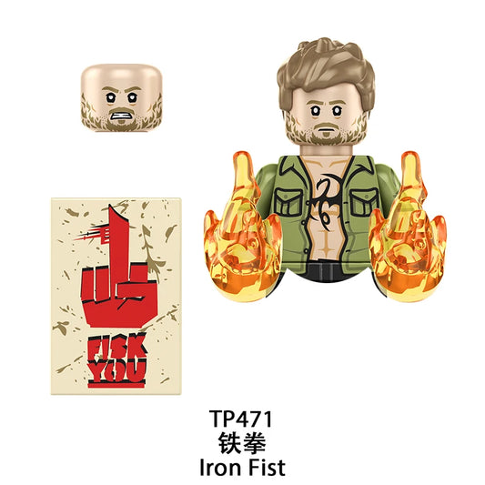 Building Blocks Iron Fist figura – arany, lángoló öklökkel