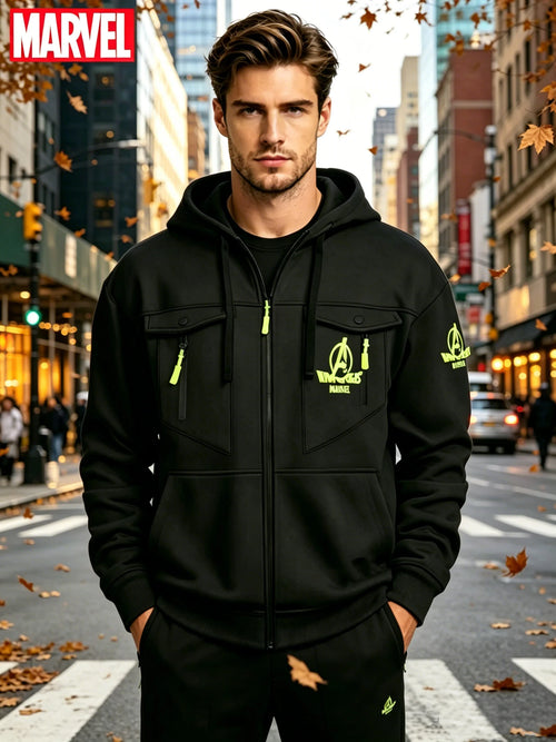 Sweatshirt Marvel Avengers com capuz e fecho - Logótipo néon, vários bolsos, para homem