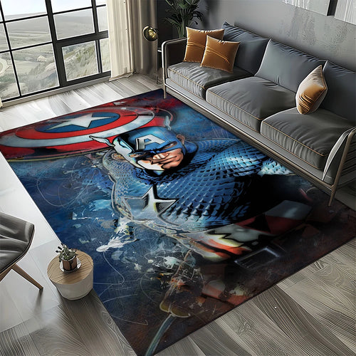 Covoraș Avengers 3D – design Captain America albastru închis